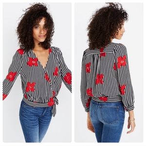 Madewell Wrap Top Candied Orchids Floral Striped S